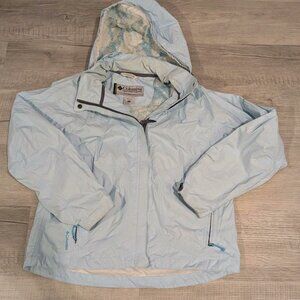 Columbia Titanium Womens L Waterproof Hooded Baby Blue Jacket Shell Rain